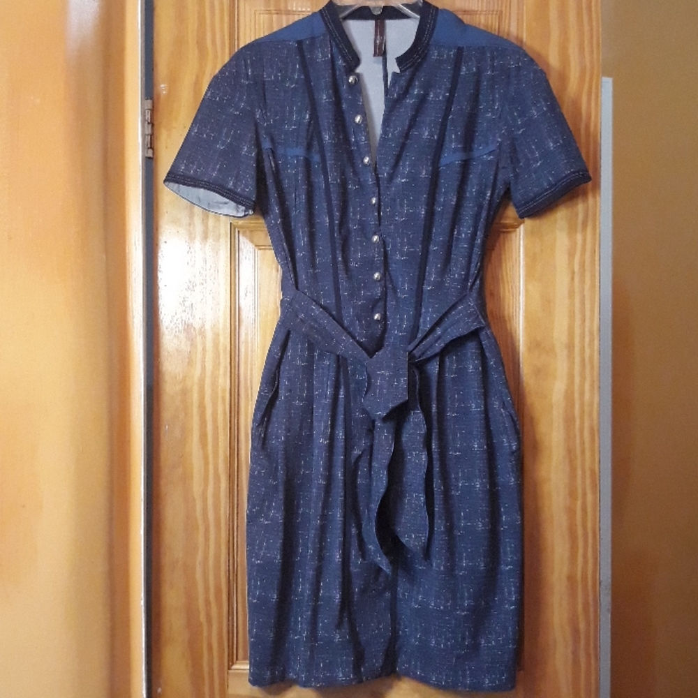 High Everyday Coutre Belted Mini Jersey Shirt Dress Size 6